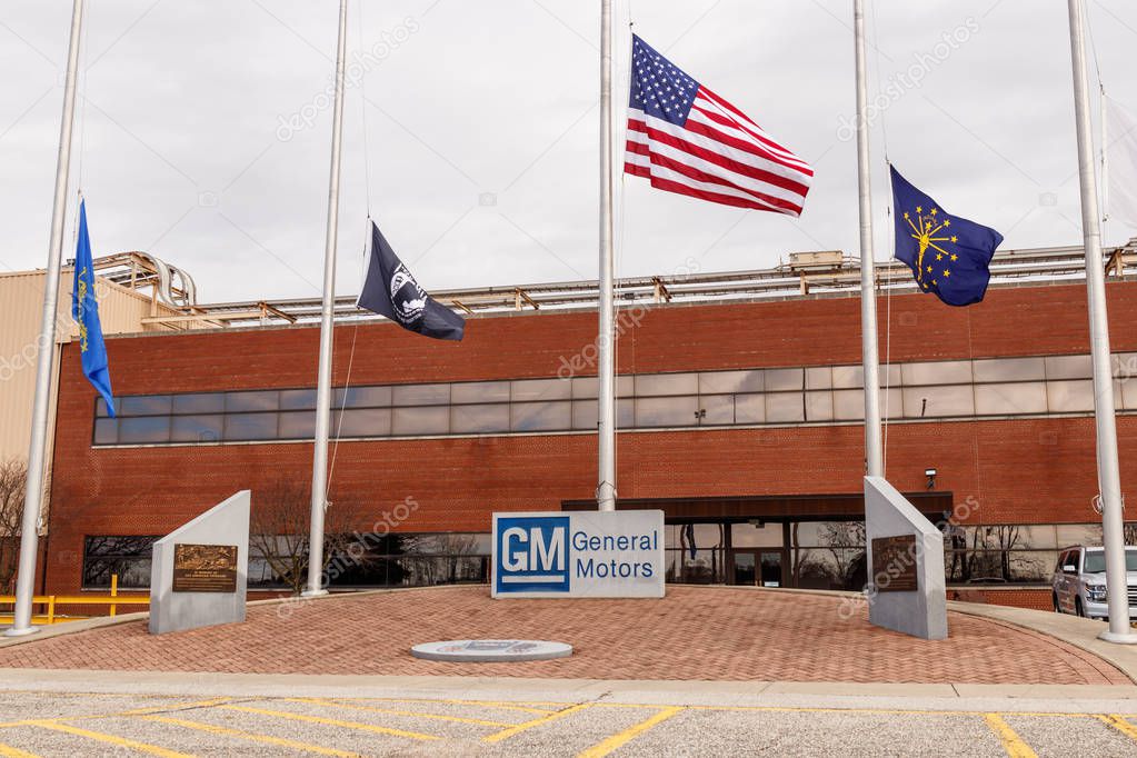 Marion - Circa March 2019: General Motors Logo  and Signage with American flag at the Metal Fabricating Division. GM opened this plant in 1956 I