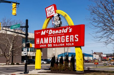 Muncie - Circa March 2019: McDonald's Restaurant Location. McDonald's will no longer lobby against minimum wage hikes II clipart