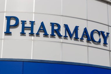 Eczane izole işareti, mavi harfler ve beyaz arka plan I