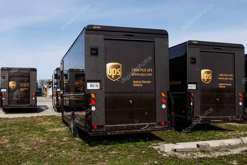 Celina - Circa April 2019: United Parcel Service hybrid electric vehicles. UPS is the World's Largest Package Delivery Company III