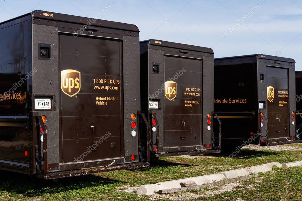 Celina - Circa April 2019: United Parcel Service hybrid electric vehicles. UPS is the World's Largest Package Delivery Company II