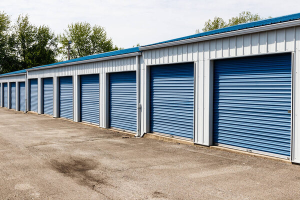 Numbered self storage and mini storage garage units 