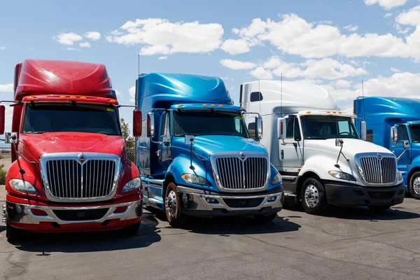 Las Vegas - Circa June 2019: International Semi Tractor Trailer Trucks Lined up for Sale. International is owned by Navistar V — Stock Photo, Image