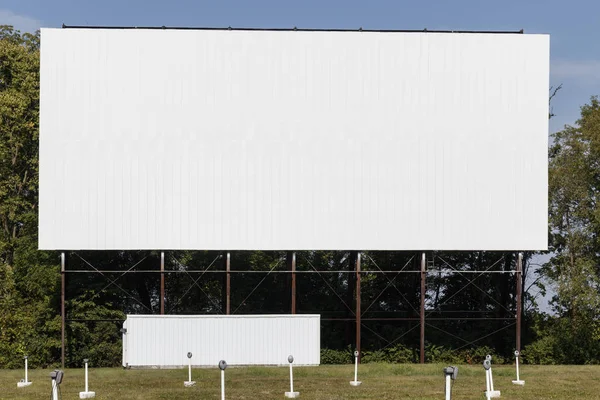 Old Time Drive-In Movie Theater with blank white screen for copy space or advertising