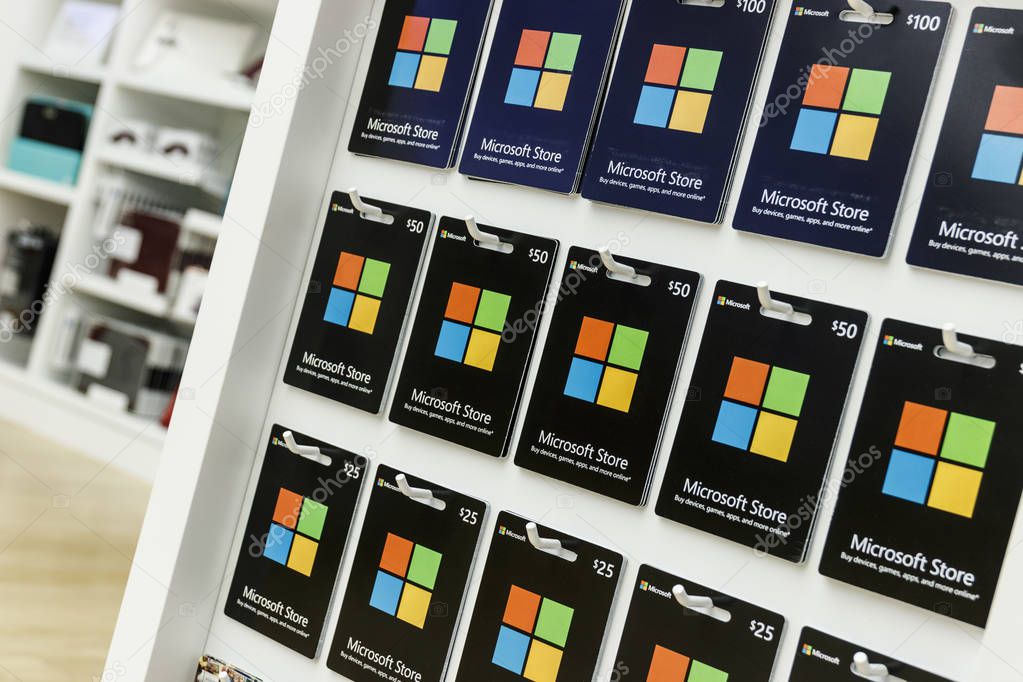 Indianapolis - Circa September 2019: Microsoft Gift Cards. Microsoft develops and manufactures Windows and Surface software