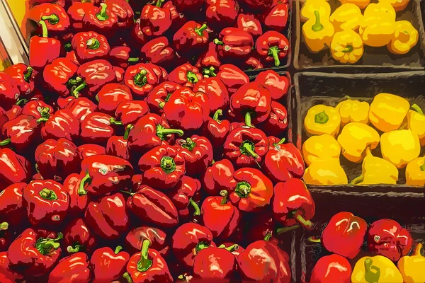 Červená a žlutá paprika digitální malba podání — Stock fotografie