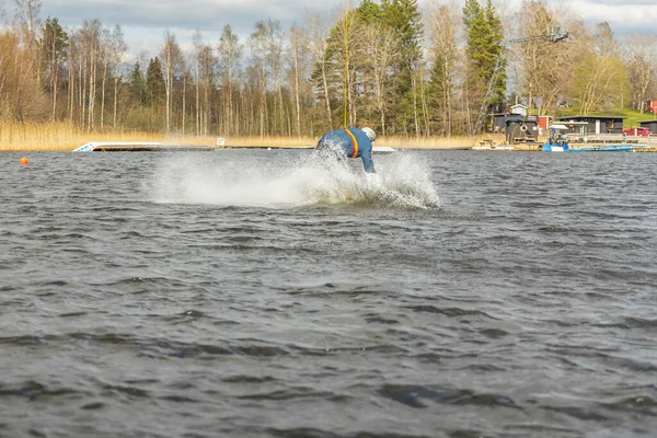 Fagersta Sweden Maj 2020 Teenager Wakeboarding Lake Physical Education Lesson — Stock Photo, Image
