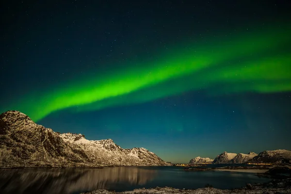 Aurora Borealis Tromso Ban Norvégiában Norvég Fjord Előtt Téli Szezonban — Stock Fotó