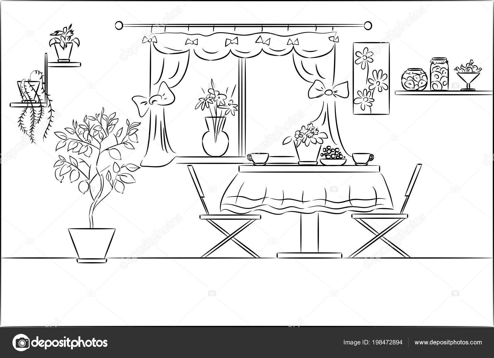 Sketch Interior Dining Room Stock Vector C Mariaflaya