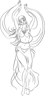 Beyaz arka plan üzerinde bellydancer taslağını