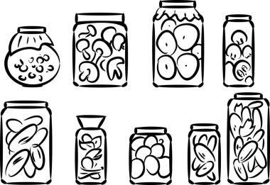 Beyaz arka plan üzerinde korunmuş sebze kroki  