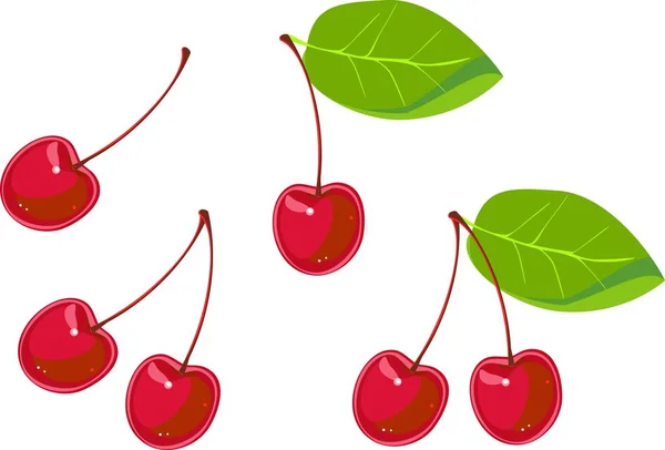 Cereza Roja Sobre Fondo Blanco — Vector de stock