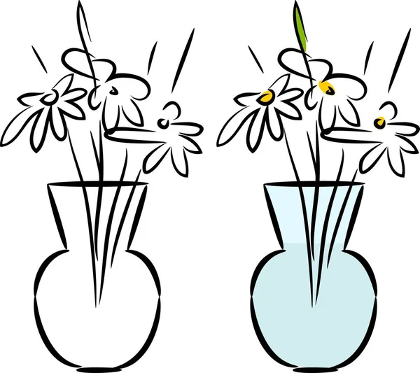 雏菊玻璃花瓶素描 — 图库矢量图片