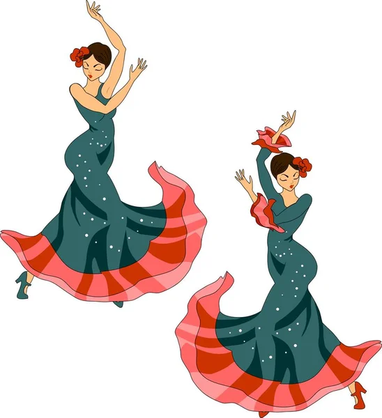 Flamenco Dancer Set White Background — Stock Vector