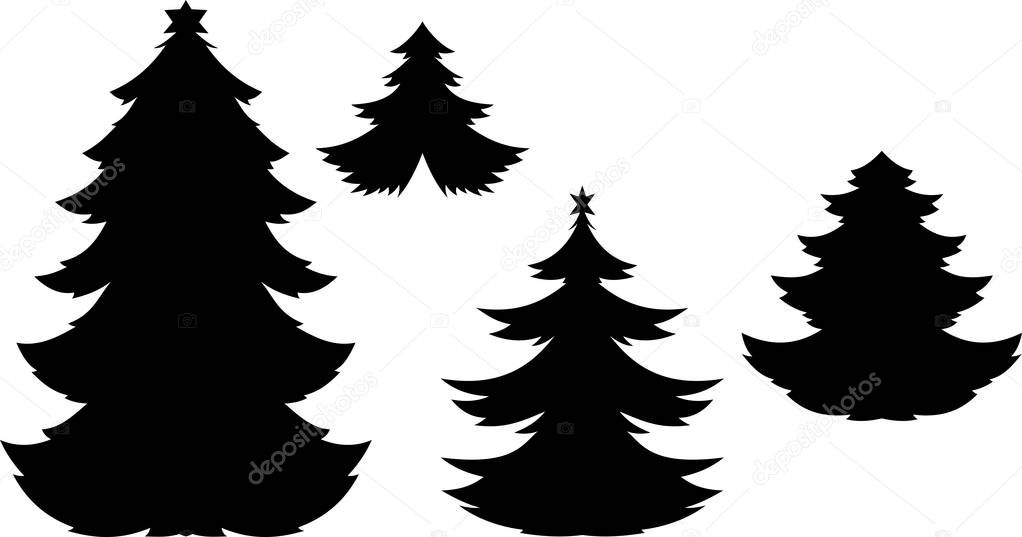  Christmas trees silhouette on white background  