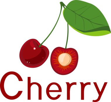 Bütün Konfit kırmızı ve yarım kiraz cherrystone ile beyaz arka plan üzerinde kesti. Resim yazısı ile kırmızı kiraz