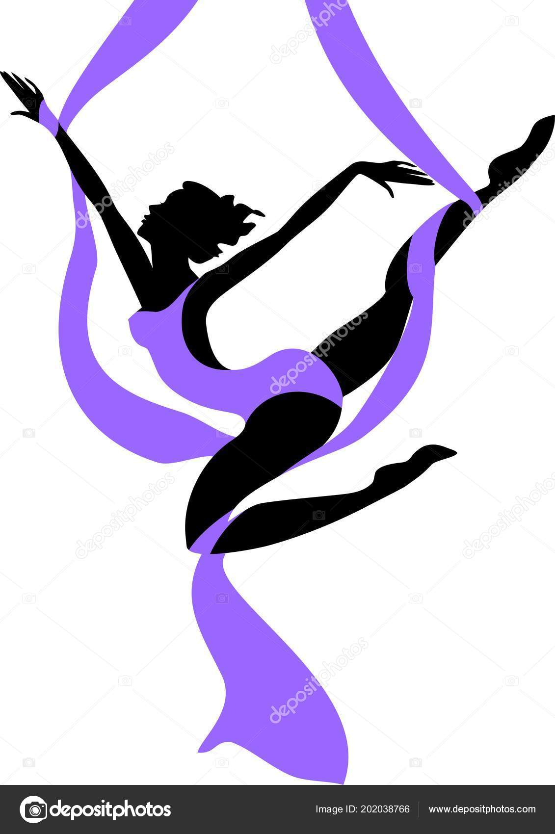 Silhouette Female Dancer Purple Aerial Silk Stock Vector Image by