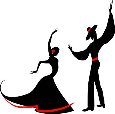 Kadın ve erkek Flamenko dansçıların stilize siluetleri 