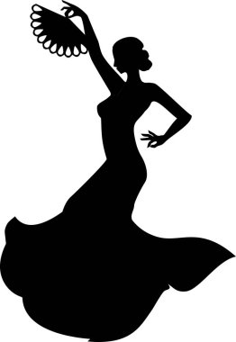 Flamenko dansçısı kaldırdı onun elinde Fanlı silüeti