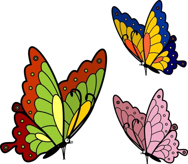 Sitting Butterflies Different Colors White Background — Stock Vector