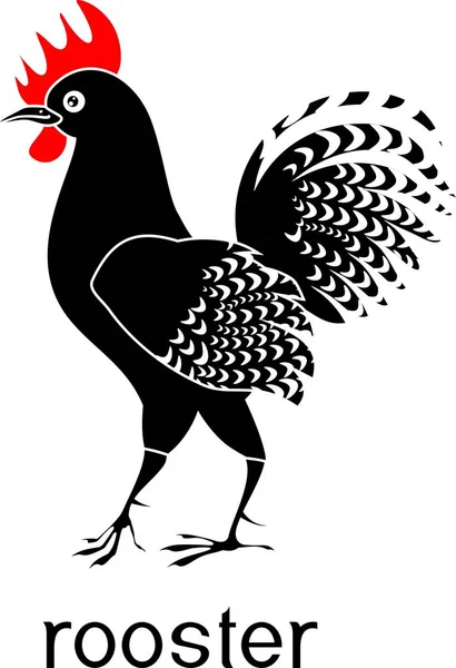 Gallo Negro Con Peine Rojo Título — Vector de stock