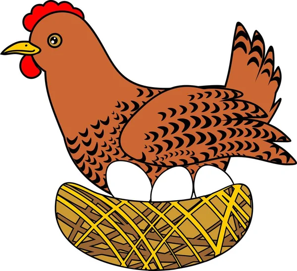 Коричневая Курица Гнезде Яйцами — стоковый вектор