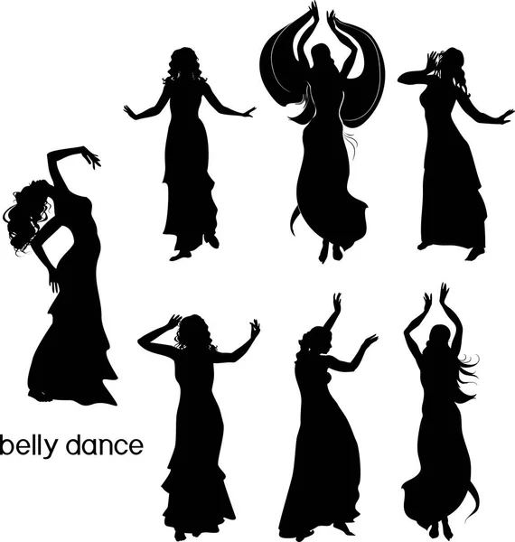 Set Silhouettes Dancers Belly Dance — Stock Vector