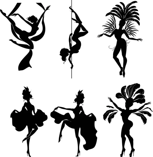 Ensemble Silhouettes Danseurs Danses Érotiques — Image vectorielle