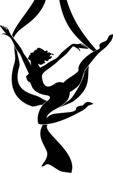 Silhueta Dançarina Feminina Seda Aérea — Vetor de Stock