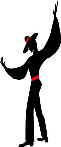 Silhouette Stylisée Danseur Flamenco Masculin Avec Chapeau Ceinture Rouge Sur — Image vectorielle