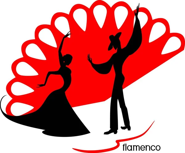 Siluetas Estilizadas Bailarines Flamencos Femeninos Masculinos Sobre Fondo Rojo — Archivo Imágenes Vectoriales