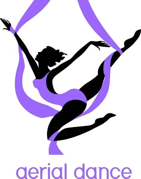 Σιλουέτα Του Γυναίκα Χορεύτρια Μωβ Εναέρια Μετάξι — Διανυσματικό Αρχείο