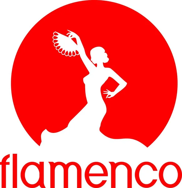Silhouette Della Ballerina Flamenco Con Ventaglio Mano Sollevato Sfondo Rosso — Vettoriale Stock
