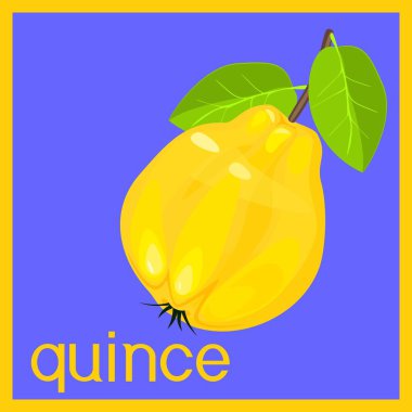 Sarı ayva meyve iki yeşil yaprakları ve başlık ile