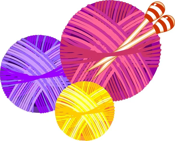 Красочные Прядильные Шарики Вязальными Спицами — стоковый вектор