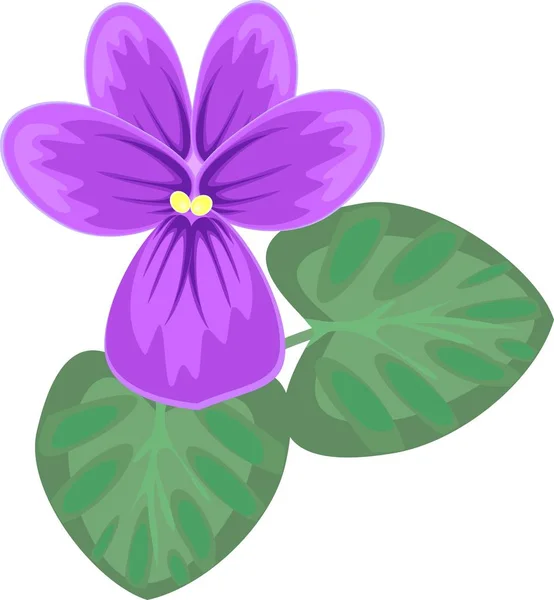 Flor Violeta Con Dos Hojas Verdes — Vector de stock