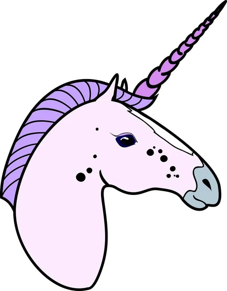 Head Pink Unicorn Purple Mane White Background — Stock Vector
