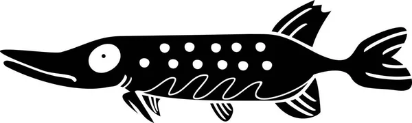 Pike Yırtıcı Tatlı Balığı Uzun Gövdeli Silüeti — Stok Vektör