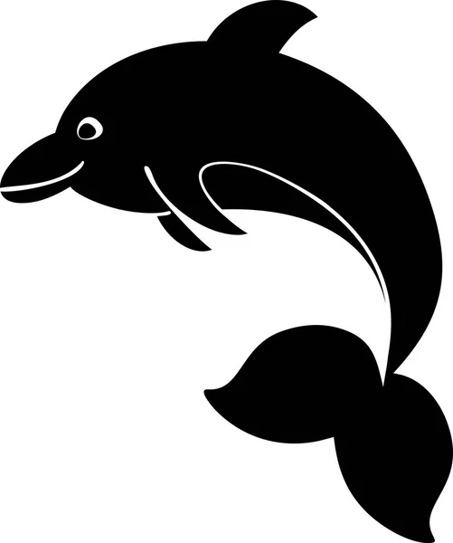 Fehér Alapon Fekete Rajzfilm Delfin — Stock Vector