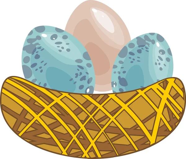 白い背景に異なる色のイースターの卵と巣 — ストックベクタ