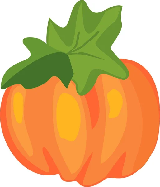 Orange Cartoon Pumpkin Green Leaf White Background — Stock Vector