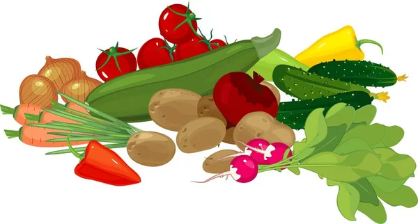 Gran Naturaleza Muerta Con Cosecha Otoño Composición Con Diferentes Verduras — Vector de stock