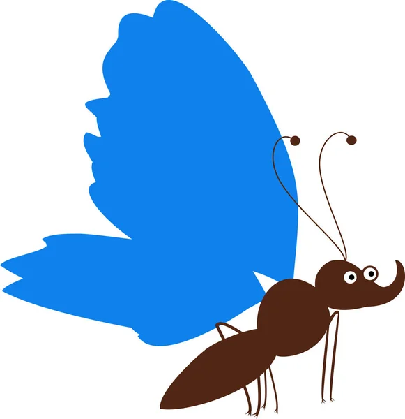Милая Мультяшная Бабочка Голубыми Крыльями Белом Фоне — стоковый вектор