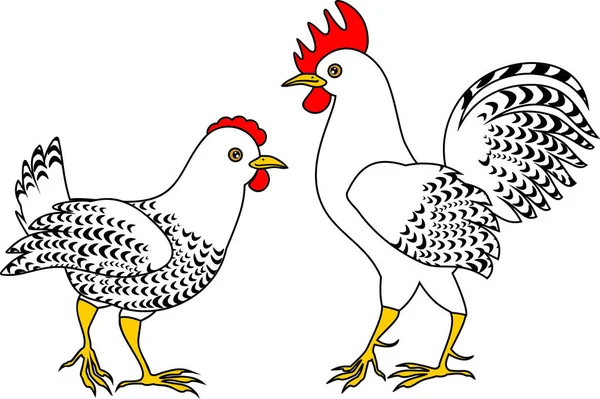 白鶏と白い背景の上のコック — ストックベクタ