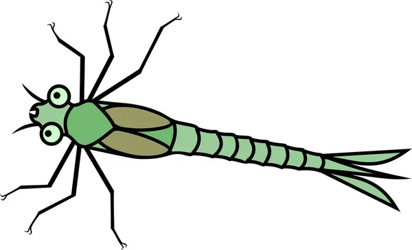 Gröna Tecknad Nymf Dragonfly Vit Bakgrund — Stock vektor