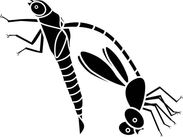 成年蜻蜓在早期蜕皮阶段的黑色剪影 — 图库矢量图片