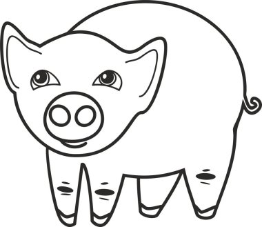 Boyama sayfası. Sevimli çizgi domuz beyaz arka plan üzerinde