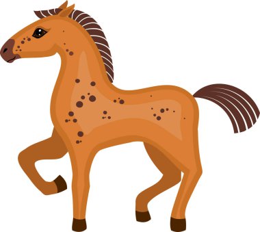 Beyaz arka plan üzerinde yükseltilmiş ön bacak ile kahverengi karikatür at