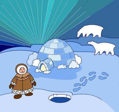 Ulusal giysiler, Eskimo ve kutup ayıları eskimo ile Kuzey manzara