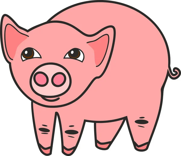 Lindo Cerdo Dibujos Animados Rosa Sobre Fondo Blanco — Vector de stock